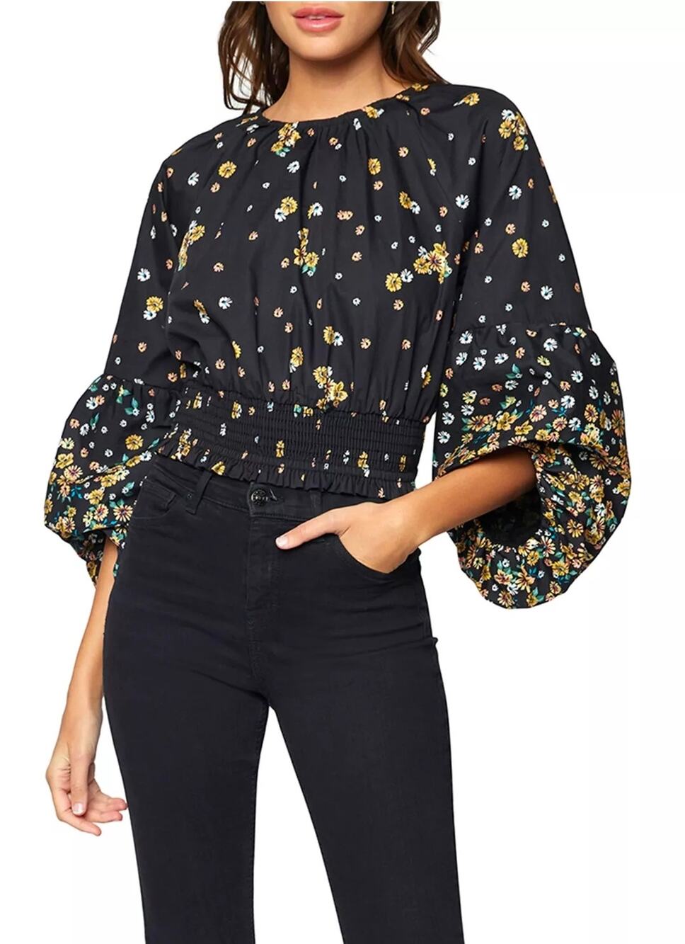 Lost + Wander Field of Dreams Blouson Sleeve Cotton Top XS